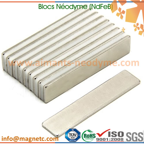 aimants permanents rectangulaires blocs - Blocs-Néodyme-50x10x1.5mm-N35SH-Ni  - XFMAG Aimants
